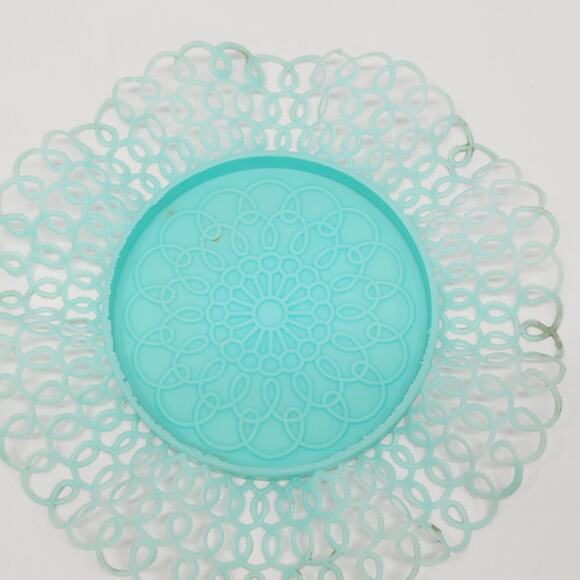 Vtg Teal Pink White Lace Lustro Ware Plastic 4 Coasters Holders Retro 1970's - Picture 5 of 16